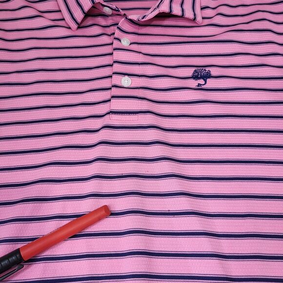Dunning Golf Polo Shirt Mens Size M Pink Stripped Short Sleeve Performance - Picture 11 of 15